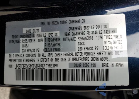 2021 Mazda Cx-9 Touring from USA, damaged, VIN JM3TCBCY2M0519582